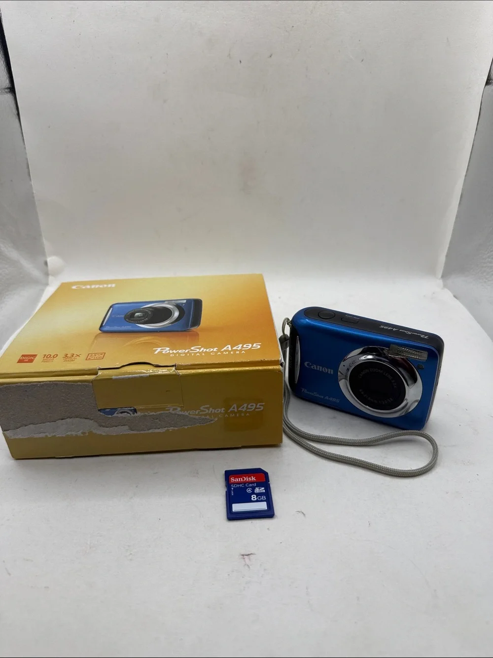 Canon PowerShot A495 Blue Compact Camera 10MP 3.3x Zoom 2.5in 8GB SD WORKING